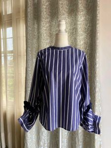Zara Striped Ruffle Sleeve Blouse