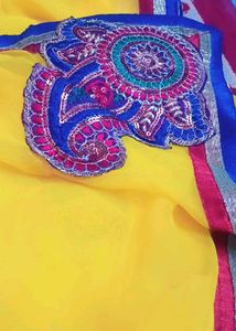 Yellow Light Weight Patch Work Saree