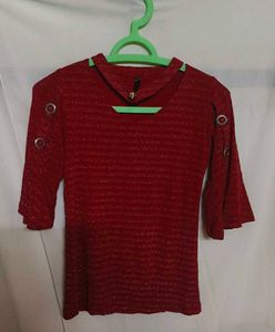 Red Top with Unique Cutout Neckline