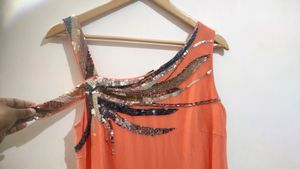 Coral One Shoulder Detail Maxi Dress