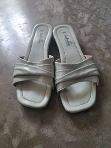 Sabrina White Criss-Cross Slides - Size 40