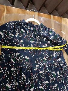 Women&#39;s Navy Blue Floral Print Midi Dress,