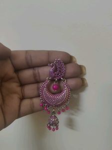 Pink Peacock Jhumka Earrings