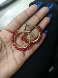 Red Beaded Hoop Earrings