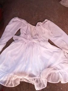 White Sheer Puff Sleeve Dress