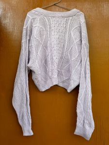 Lavender V Neck Cropped Sweater
