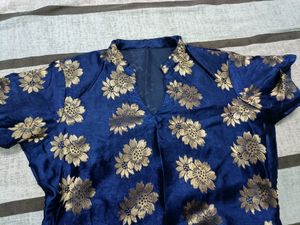 Dark Blue Foil Print Kurta