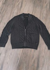 Gray Cable Knit Zip Cardigan