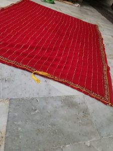 fully Red saree with zari work less
