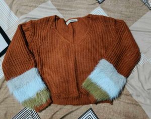 Brown Furr Sleeves Top