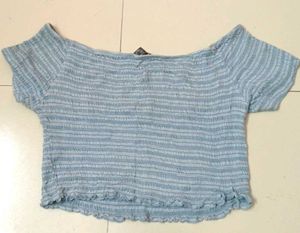 Blue Floral Embroidered Crop Top