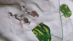 Pink Stone Peacock German Silver Earrings