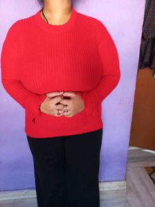 Red Woolean Top With Sexy Back Design