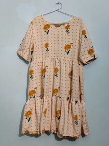 Peach Floral Tiered Kurta Palazzo Set