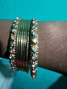 Elegant Gold Plated &amp; Crystal Bangles Set