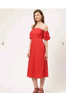 Chic Red Off-Shoulder Midi Dress