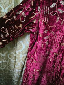 Maroon Velvet Kurta SET