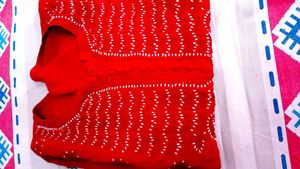 handwork chikenkariRed Embroidered Kurta