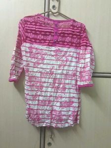 Pink Floral Lace Net Top