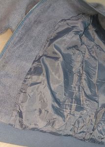 Denim Blue Color Woolen Jacket With Fur Look