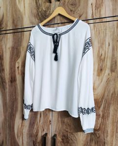 Boho Embroidered Tassel Blouse