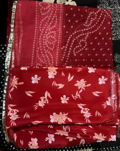 Red Floral &amp; Bandhani Print Fabric Set