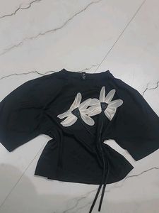 Floral Applique Black T-shirt
