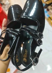 Black Double Buckle Marry Jane Heels