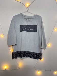 Grey Lace Detail Top