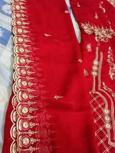 Red &amp; Gold Embroidered Stones  Kurta Set