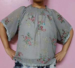 Grey Floral Top