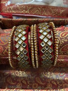 Kundan Silk Thread Bangles Set Red