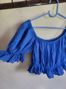 Blue Puff sleeve Crop Top