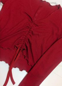 Red Ruched Long Sleeve Top