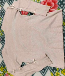 🎀 Sparkly Semi-Wool Top w/ Bow & Rhinestone Sleev