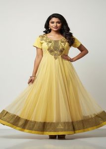 Embroidered Anarkali  Yellow Kurta