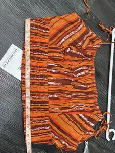 Orange Striped Tassel Crop Top