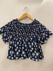 Navy Floral Off-Shoulder Top