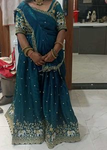 Mid Green color Hand Embroidery work Lehenga