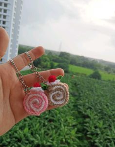 Handmade Crochet Cute Cake Rolls Keychain