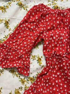 Red Floral Off-Shoulder Mini Dress