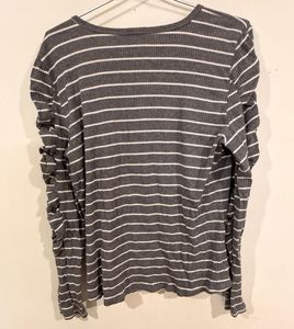 Striped Cutout Rouched Sleeve Top