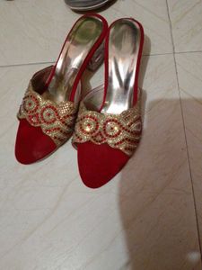 Red &amp; Gold Embellished Heels