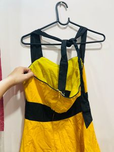 Yellow Corset Waist Sweet Heart Neck Dress