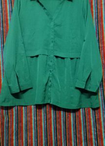 Shiny Dark Green Mini Dress top For Office Girls