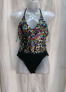 141212. Sequin Halter Top &amp; Black Shorts