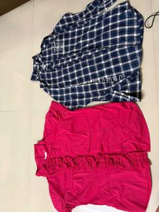 Shirts Bundle: Pink Ruffle &amp; Plaid Combo Of 2