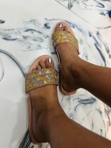Pink Multicolour Partywear Flats