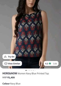Here And Now Women Navy Blue Printed Top
