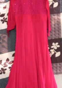 Red Embroidered Anarkali Dress